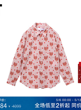 IT CDG tricot COMME des GARCONS女装满幅图案装饰格纹长袖衬衫