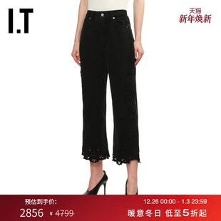 SEA女装 时髦气质镂空刺绣纯色直筒裤 露踝裤 新款 25042XXP 牛仔裤