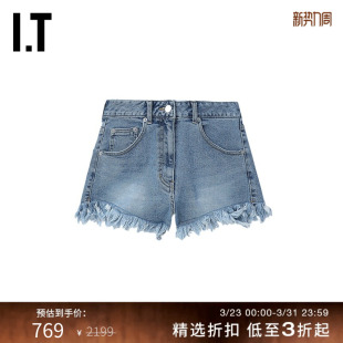 SJYP女装 热辣水洗磨白毛边热裤 合身牛仔短裤 时尚 PC2400XM 新款