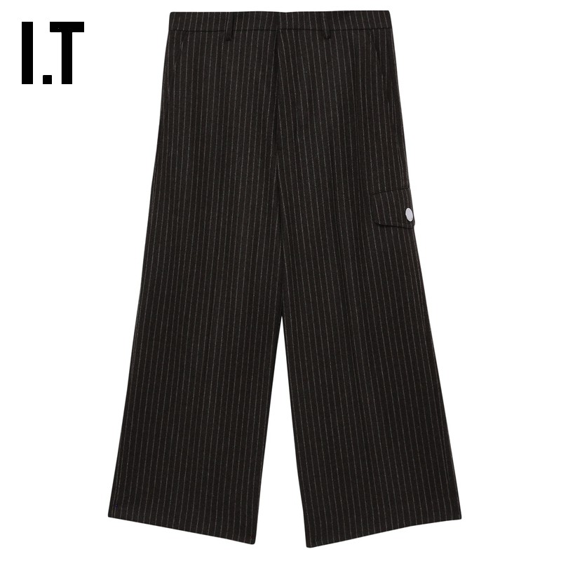 IT AMI男装条纹毛呢七分裤新款复古质感宽松呢子直筒裤O40048MN,男装,休闲裤,淘宝优惠券,粉丝福利购,淘宝优惠卷