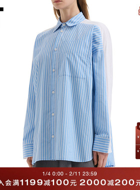 IT Nagonstans女装长袖条纹衬衫新款时尚通勤拼色衬衣480511XQ