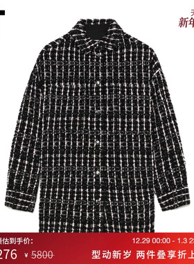 IT IRO女装粗花呢长袖衬衫新款时髦复古宽松翻领排扣外搭PILASXXN