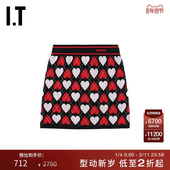 针织半身裙新款 MSGM女装 复古时髦撞色爱心嵌花包臀短裙19784AL