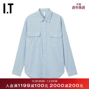 WITTH 新款 LOVE男装 衬衫 简约清爽翻领排扣上衣8500A 竖条纹长袖