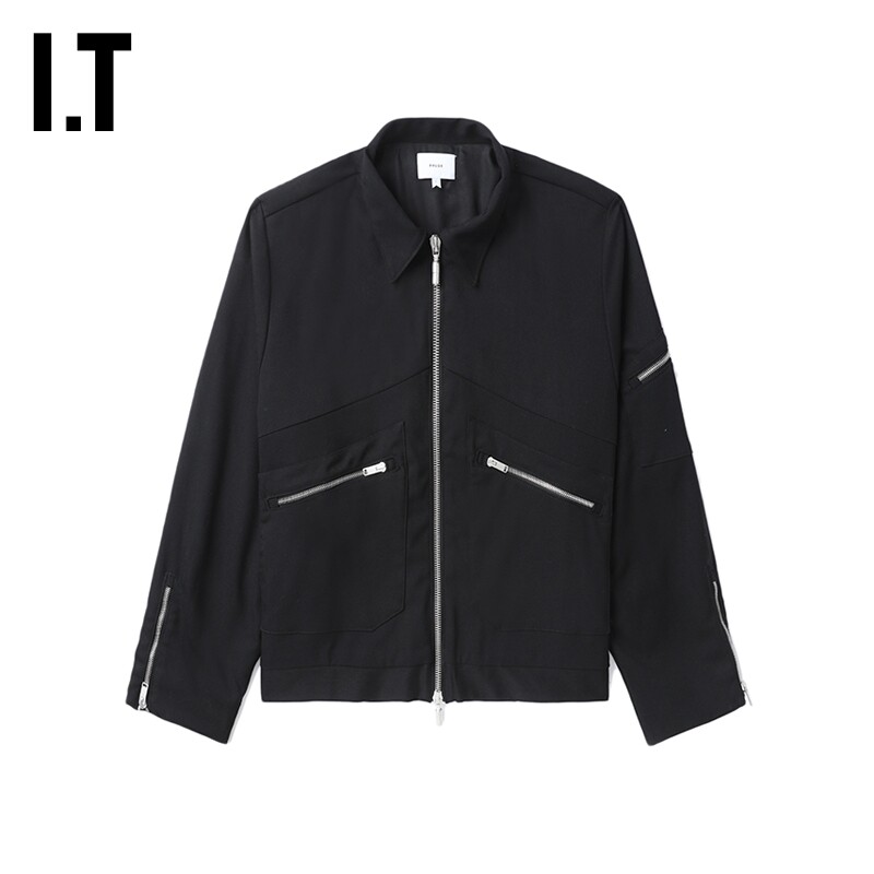 IT RHUDE男装翻领拉链夹克新款简约时尚纯色合身工装外套162372ML