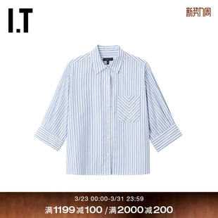 bone女装 七分袖 条纹衬衫 时尚 新款 清爽合身衬衣RA6Y26XQ rag