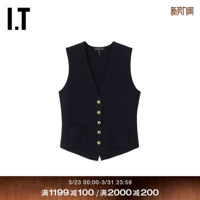 IT rag & bone女装针织西装马甲新款时髦摩登深V领直排扣针织背心