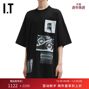 宽松廓形圆领半袖 落肩T恤新款 中长款 ICS02AMP almostblack男装