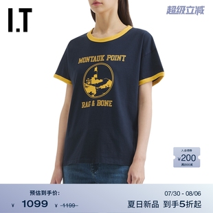 T恤新款 bone女装 圆领短袖 活力撞色包边上衣24PT02XP 个性 rag