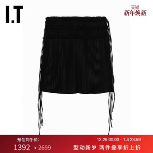 半身裙新款 LANG女装 长系带褶裥短裙纯色及膝裙2H0302XM HELMUT