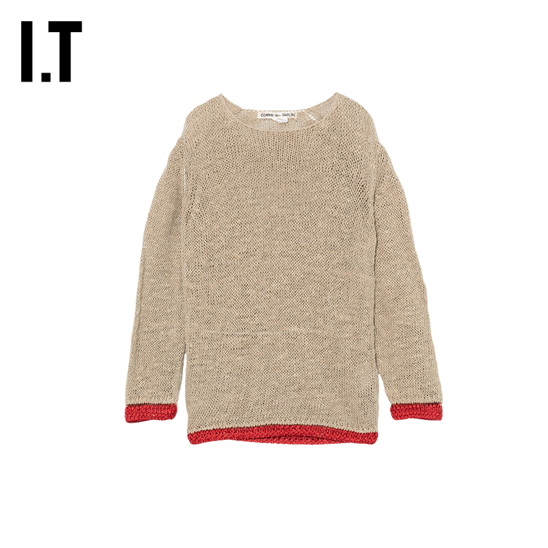 IT CDG COMME des GARCONS女装宽松粗织微透针织衫拼色薄毛衣新款
