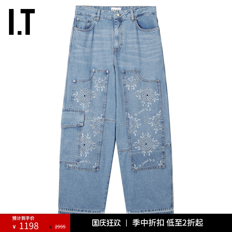 ITGANNI阔腿裤牛仔裤复古时尚