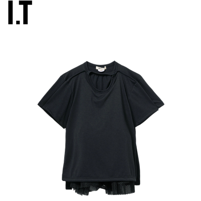 IT CDG COMME des GARCONS女装假两件拼接短袖上衣新款个性解构感