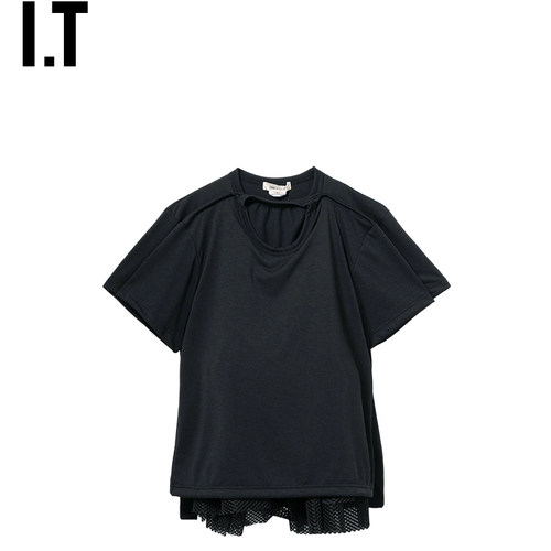 IT CDG COMME des GARCONS女装假两件拼接短袖上衣新款个性解构感