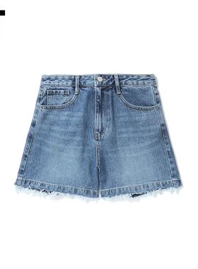 IT SJYP女装牛仔短裤个性设计后饰绑带拼接设计毛边细节069XI