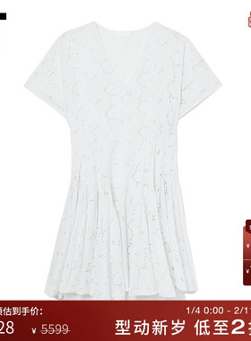 IT Merlette女装V领连衣裙新品优雅法式含内搭镂空刺绣短裙5E36EY