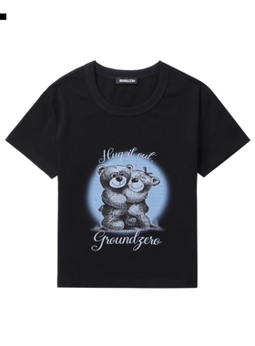 【薛凯琪同款】IT GROUNDZERO女装合身露脐短袖T恤复古甜辣风上衣