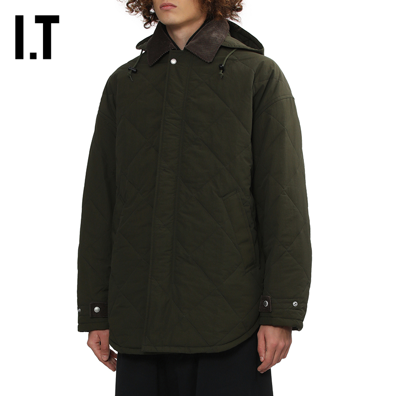 IT菱格绗缝连帽夹克棉服外套