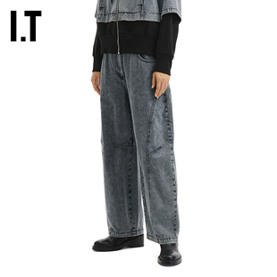 IT D DEMOO女装宽松牛仔长裤新款酷感街头弯刀裤香蕉裤32736AXP