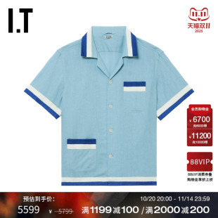 BODE男装 复古随性宽松拼色半袖 翻领短袖 新款 上衣5SH031MO 衬衫