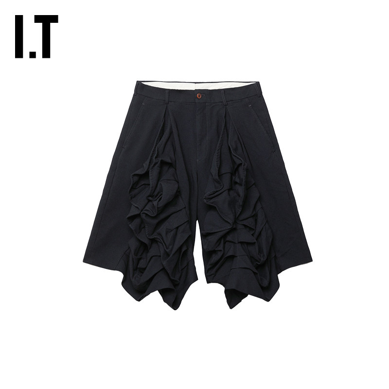 IT CDG COMME des GARCONS HOMME PLUS男装立体褶饰阔腿裤七分裤
