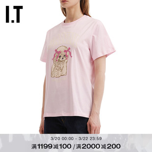 IT GANNI女装宽松短袖T恤新款甜美可爱小狗图案装饰半袖A10562XQ