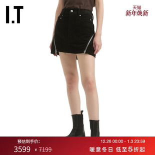 时髦甜酷拉链装 灯芯绒半身裙新款 Owens女装 饰合身短裙 Rick