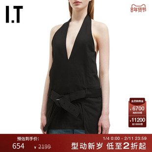 IT LOW CLASSIC女装挂脖露背连衣裙新款性感辣妹饰腰带短裙04BKXO