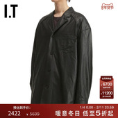 JUUN.J男装 皮革感长袖 衬衫 新款 复古型男宽松翻领仿皮质外搭