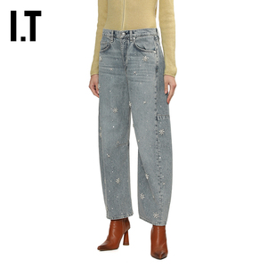 IT rag & bone女装宽松牛仔裤长裤新款水钻缀饰水桶裤RJ1625XP
