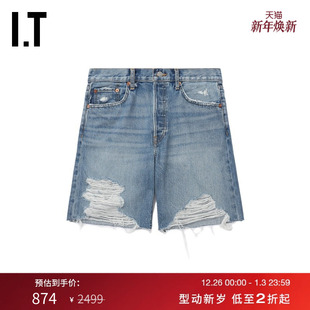 复古帅气磨损破洞直筒裤 DONE女装 新款 148LNSHN 宽松牛仔短裤
