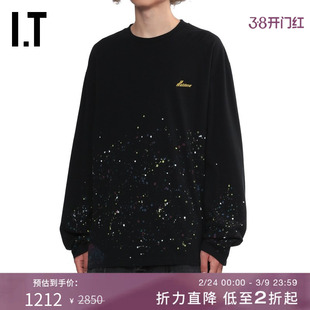 IT We11Done男装长袖T恤新款酷感潮流泼墨印花宽松上衣734UBKMP