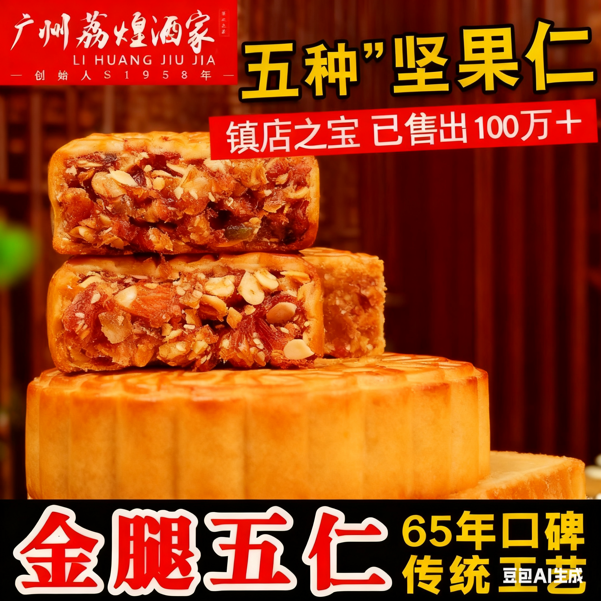 广州荔煌酒家金腿五仁月饼散装老式传统广式中秋正宗火腿伍仁手工