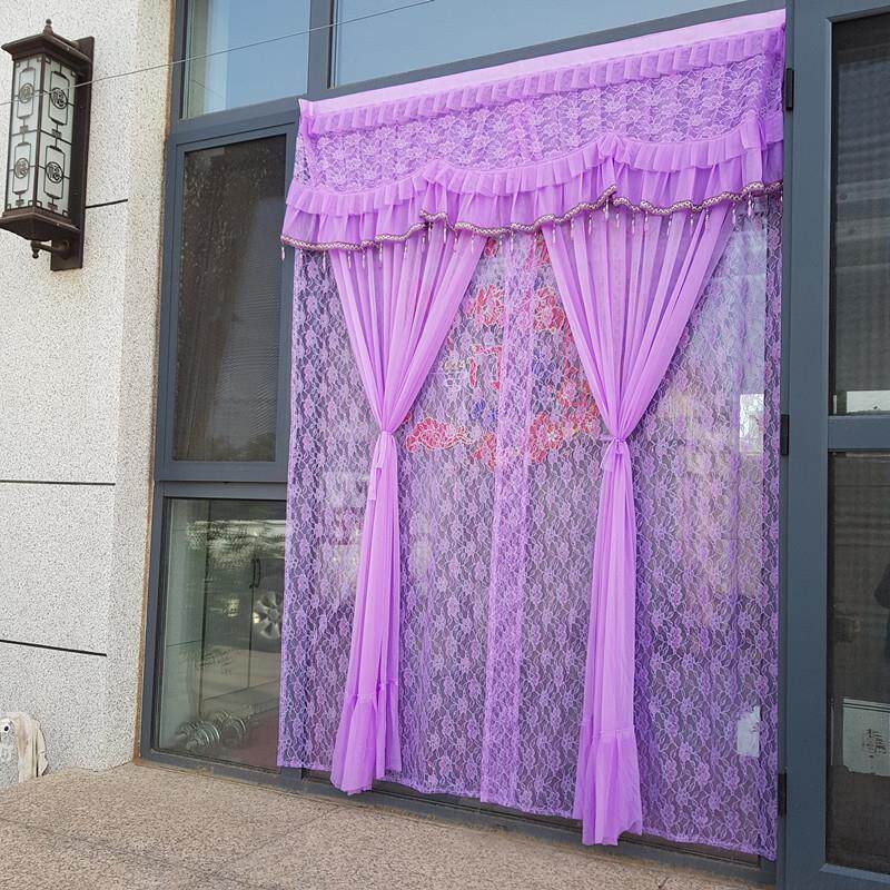 外门双层双开蕾丝防蚊大门帘卧室长帘农村双门免打孔结婚房红门帘