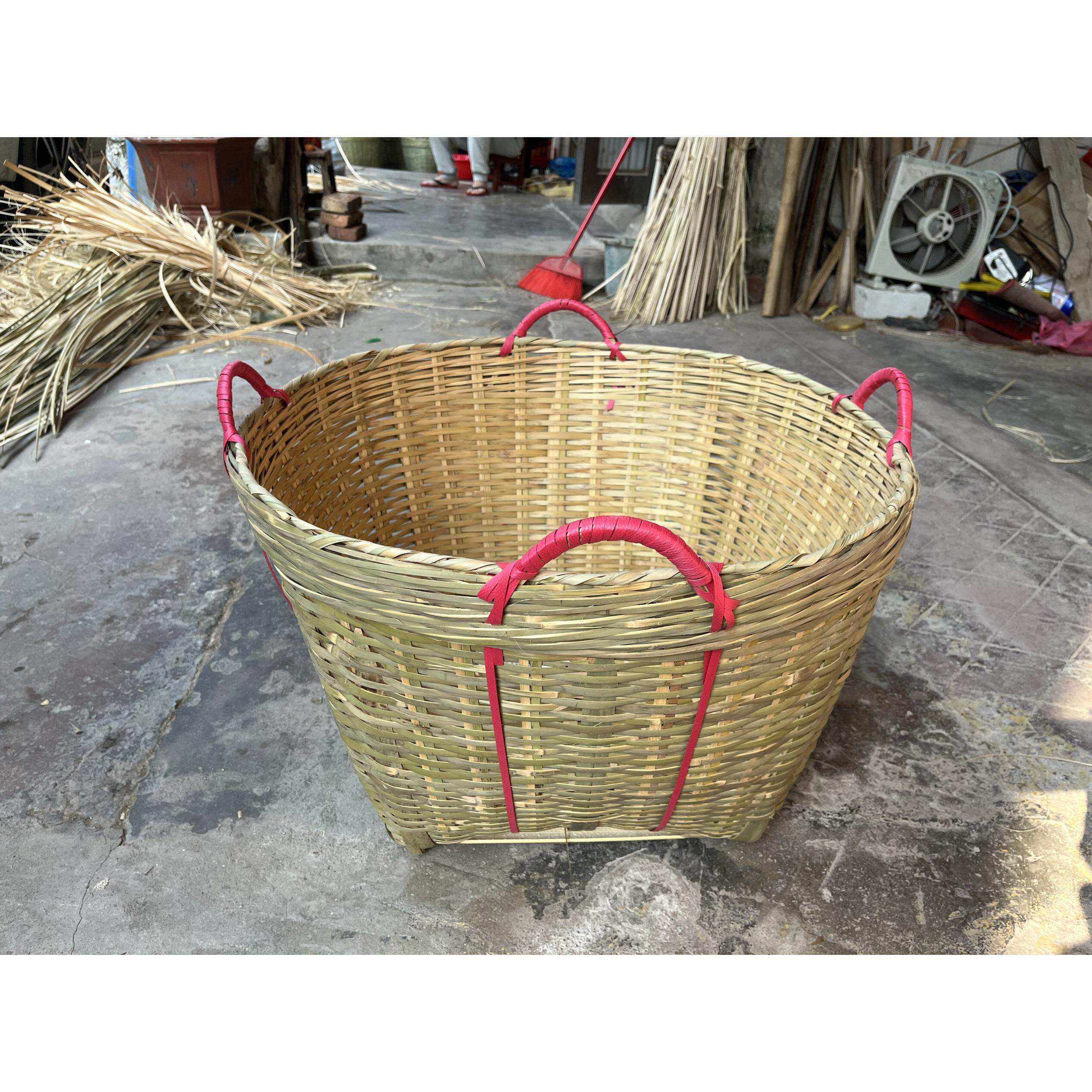 竹编箩筐竹篓收纳竹筐淘米筐粮食筐细果篮带盖圆形藤编家用大号