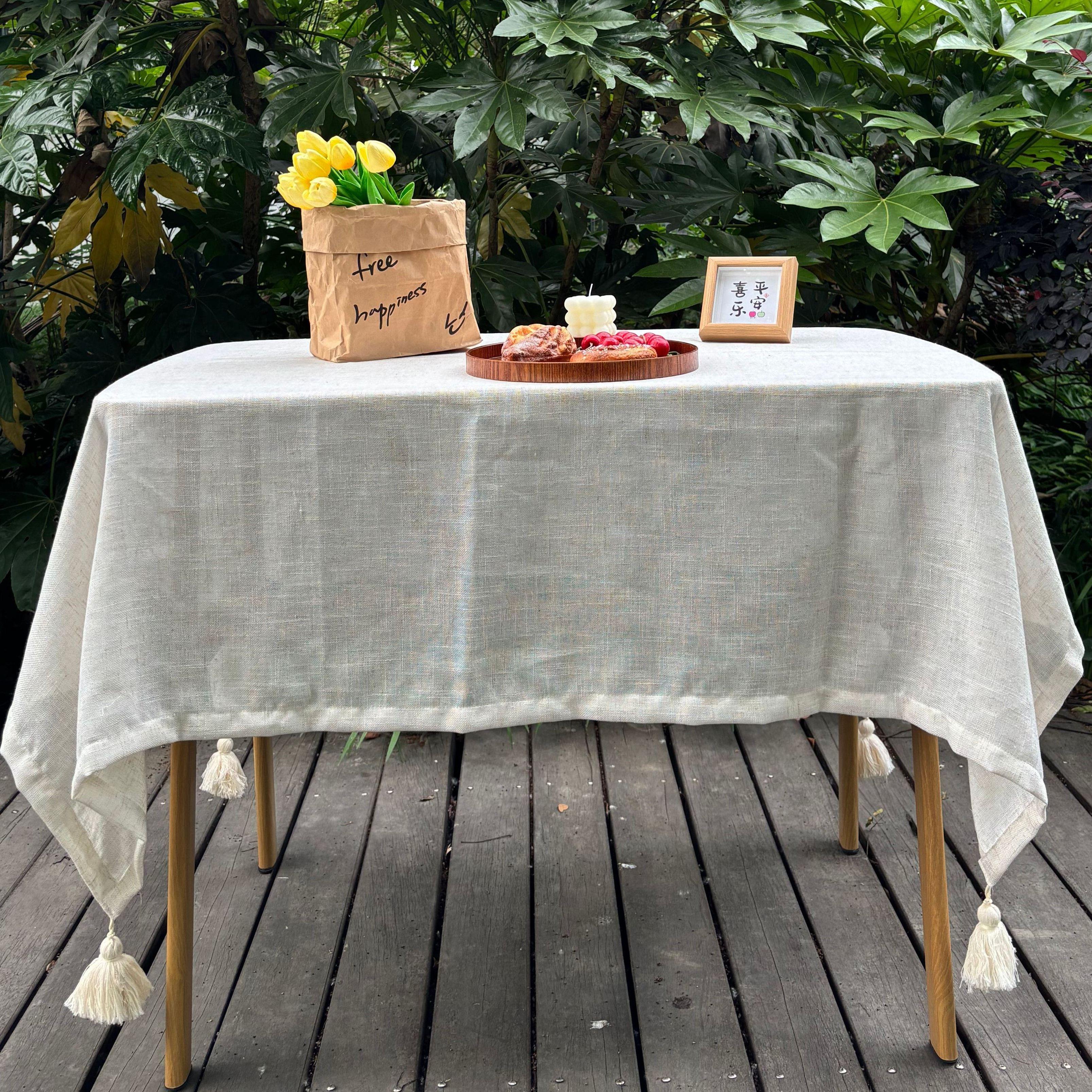LUMOS HOME 法式田园风纯色棉麻亚麻布餐桌书桌柜子防尘桌布盖布