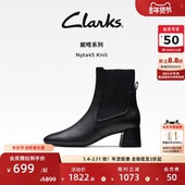 Clarks其乐Nyta45Knit秋冬羊皮时装 靴瘦瘦靴羊皮短靴中筒袜靴女