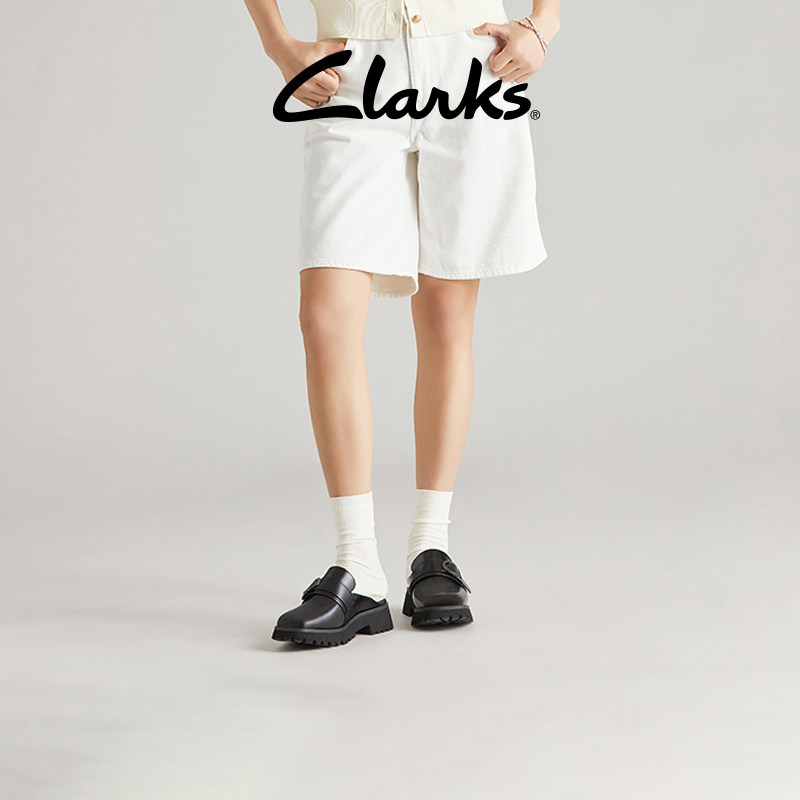 clarks学院风厚底半拖复古女鞋图片