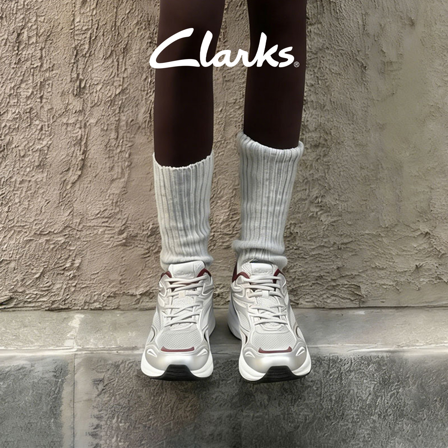 Clarks其乐Axcel Walk女鞋新款百搭时尚复古休闲厚底银色老爹鞋女