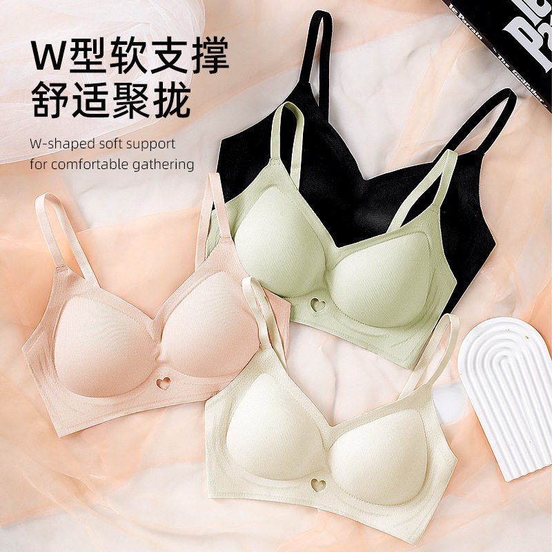 粉底液无钢圈聚拢文胸女舒适透气小胸显大V领软支撑无痕内衣固定