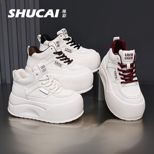 运动鞋 百搭时尚 潮 2026小个子拼色休闲板鞋 7CM厚底增高高帮小白鞋