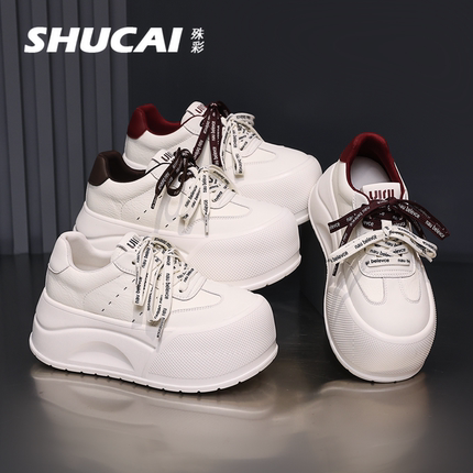 殊彩7CM厚底小白鞋女2026春新款增高小个子学生板鞋休闲鞋松糕鞋