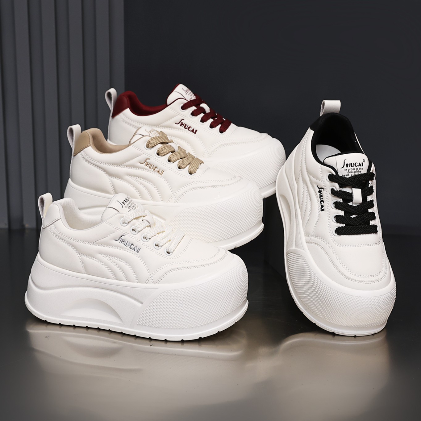 殊彩7CM厚底增高时尚小白鞋2025秋款小个子板鞋拼色休闲鞋运动鞋