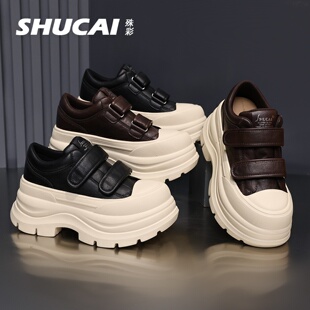 运动鞋 殊彩7CM厚底增高复古擦色鞋 拼色休闲鞋 魔术贴板鞋 2026春款