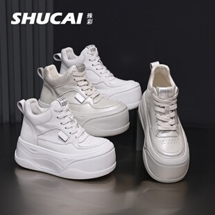 运动鞋 百搭增高时尚 潮 2026新拼色休闲板鞋 7CM厚底纯色高帮小白鞋