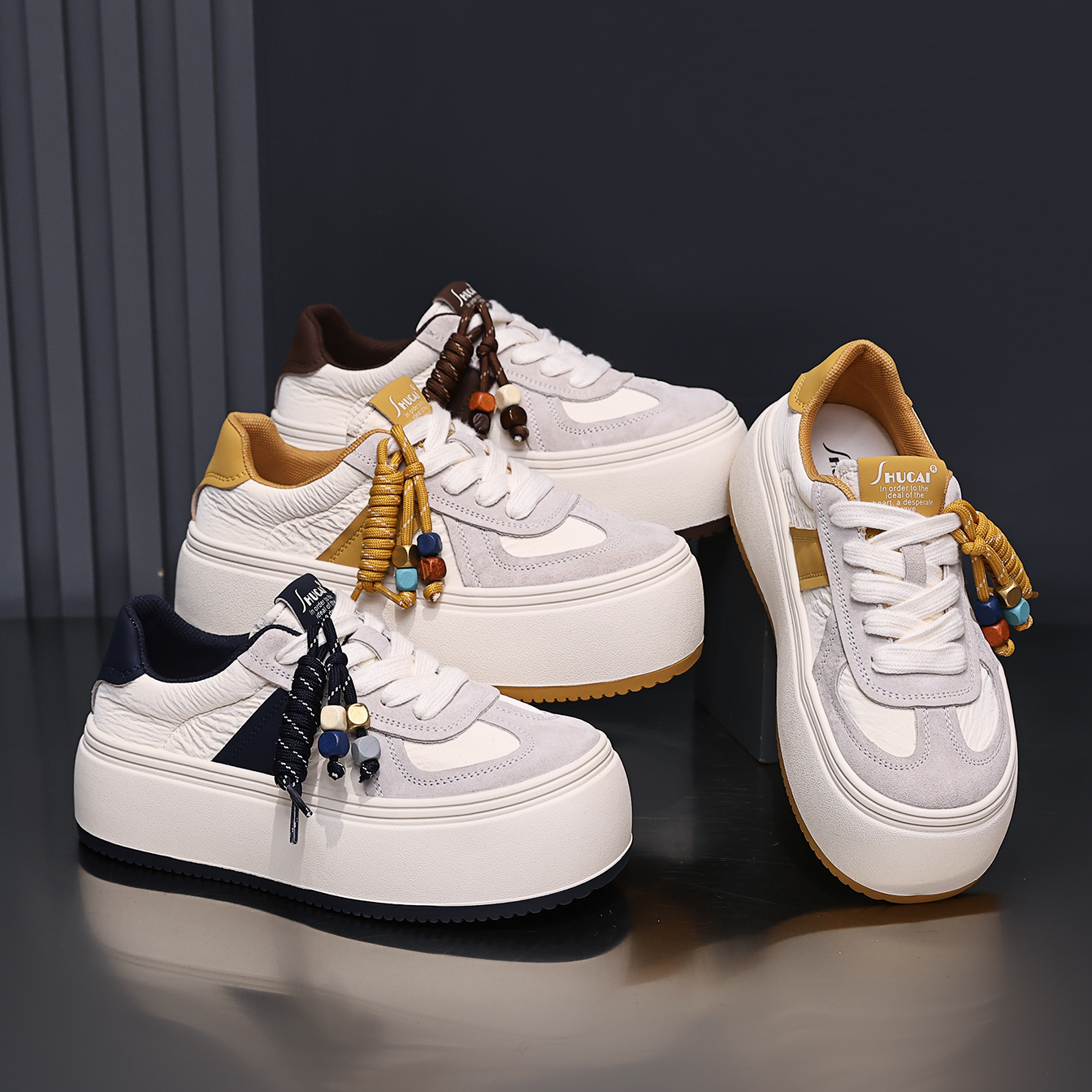 殊彩6CM厚底增高小个子小白鞋女