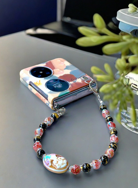 晕染文艺适用华为pocket2手机壳斜跨挂绳长背带链条p50 pocket s新款折叠屏奢华时尚oppofindn3flip可爱花朵