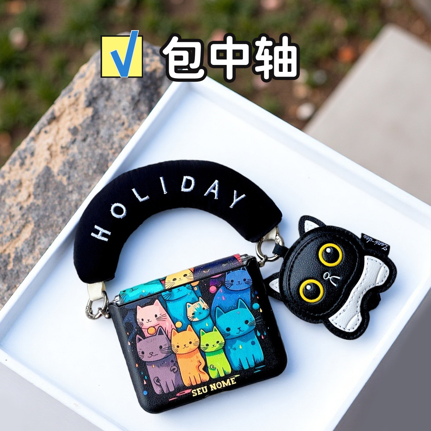 适用华为purax典藏版手机壳可爱荣耀Magicvflip2全包中轴小米mixflip2卡通猫咪三星zflip7挂绳pocket2防摔套