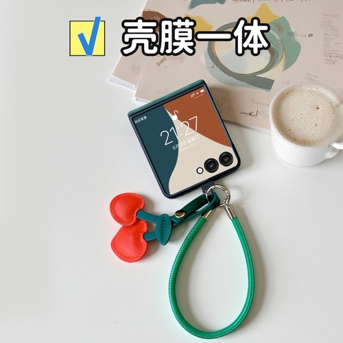 带小屏幕膜适用三星zflip7手机壳高级皮质壳膜一体zflip7FE全包中轴铰链荣耀MagicVFlip防摔套zflip6可爱挂绳