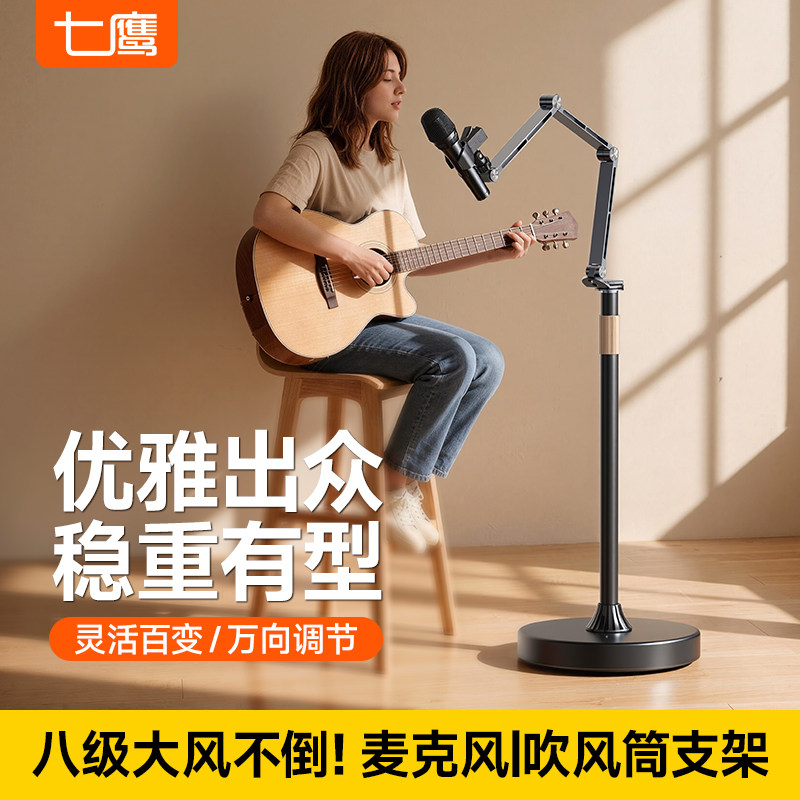 七鹰落地麦克风话筒支架手机架图片